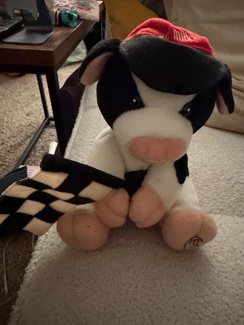 Plush Mary's MooMoos/Nascar/GotMilk stuffed cow with Checkered Flag and Red Hat